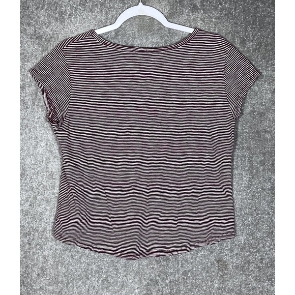 Gap Easy Tee Top Womens Size Medium Burgundy Striped Cotton‎ Scoop Neck Shirt - Picture 3 of 7